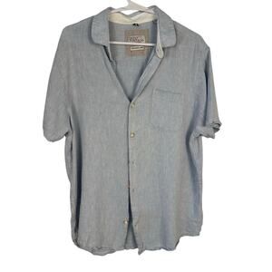 Bruno Positano island shirt blue, washable linen blend button-down front Medium